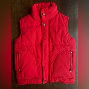 Red Puffer Vest with Zipper Pockets